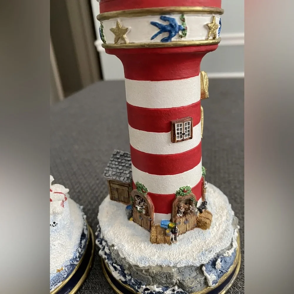 Pair of Danbury Mint Lighthouse Candle Holders‎ Christmas Santa Polar Bear